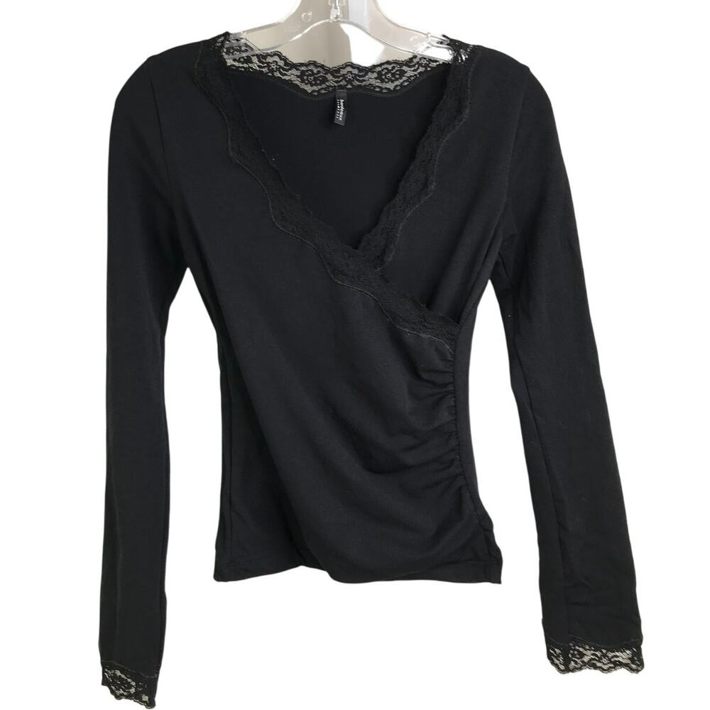 Bordeaux Seamless Top Womens One Size‎ Faux Wrap Lace V-Neck Long Sleeve Liner